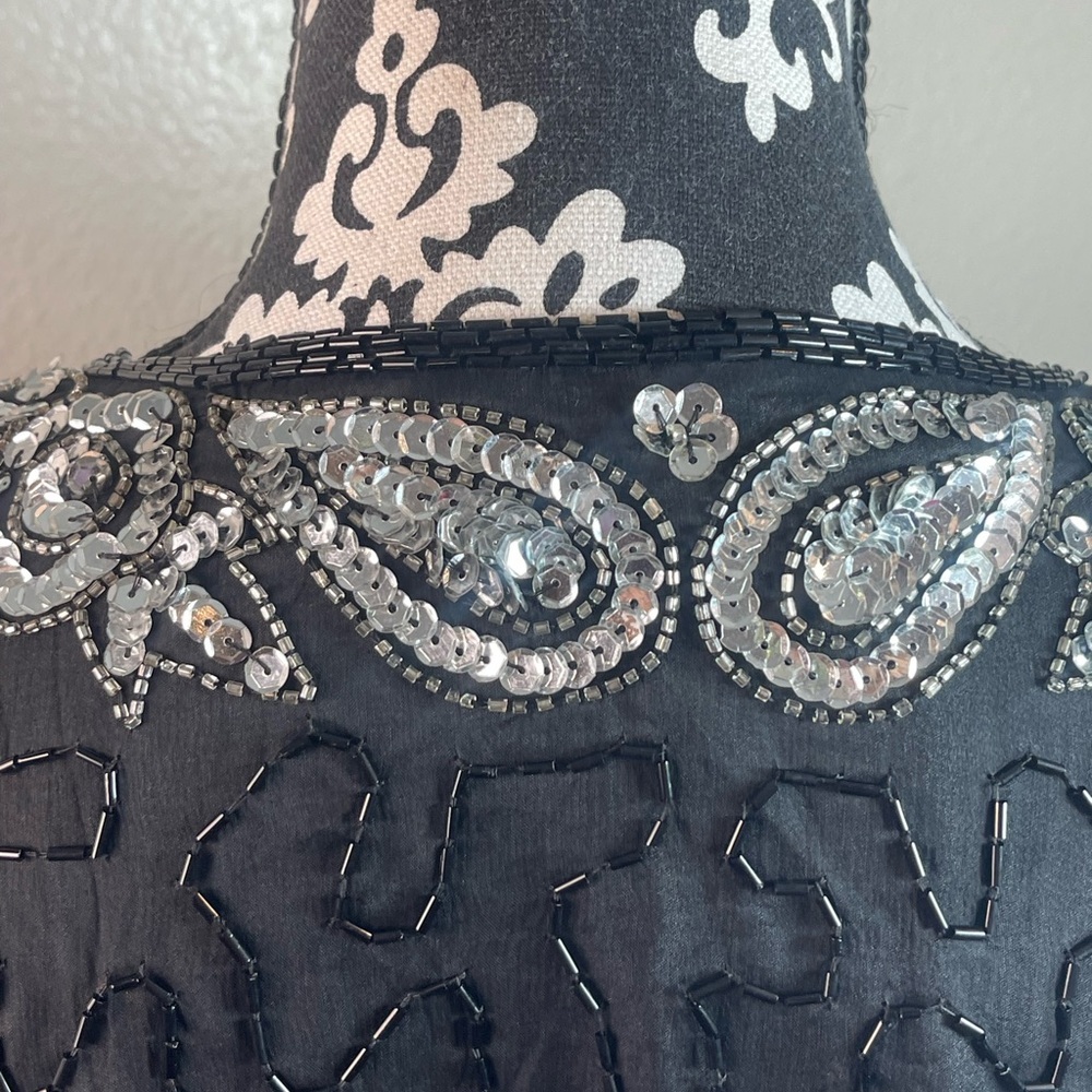 Vintage Black Silk Beaded Sequin Jacket Evening Formal Paisley Size XXXL​ - Picture 10 of 13